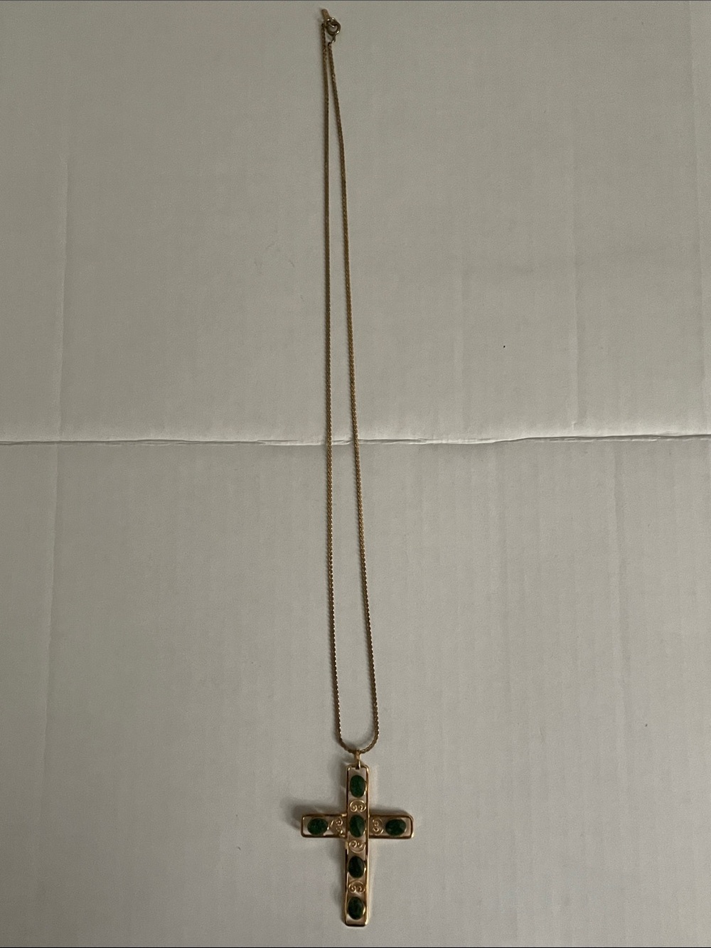 Handmade Gold & Jade Vintage Cross Necklace